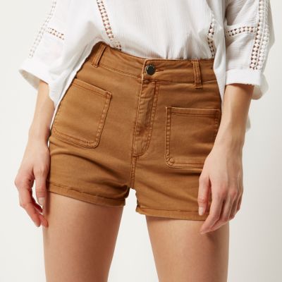 Brown high waisted denim shorts